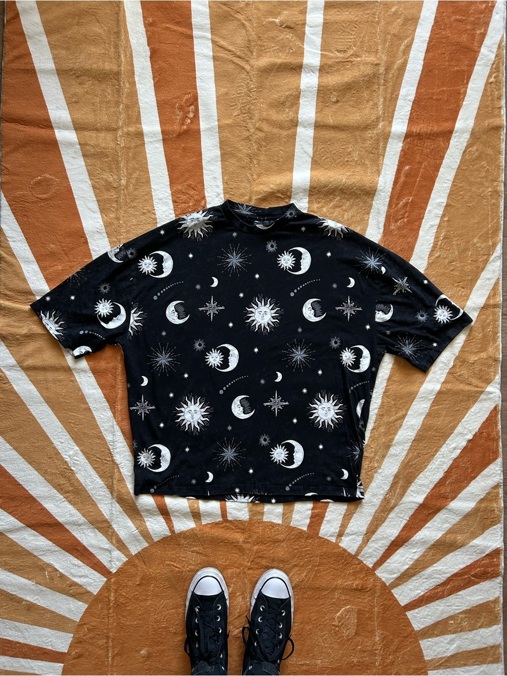 Celestial Print Black Boxy Tee